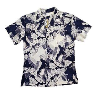 Palmwave Hawaiian Shirt Men's Large Navy White Floral NWT Old Money Quiet Luxury